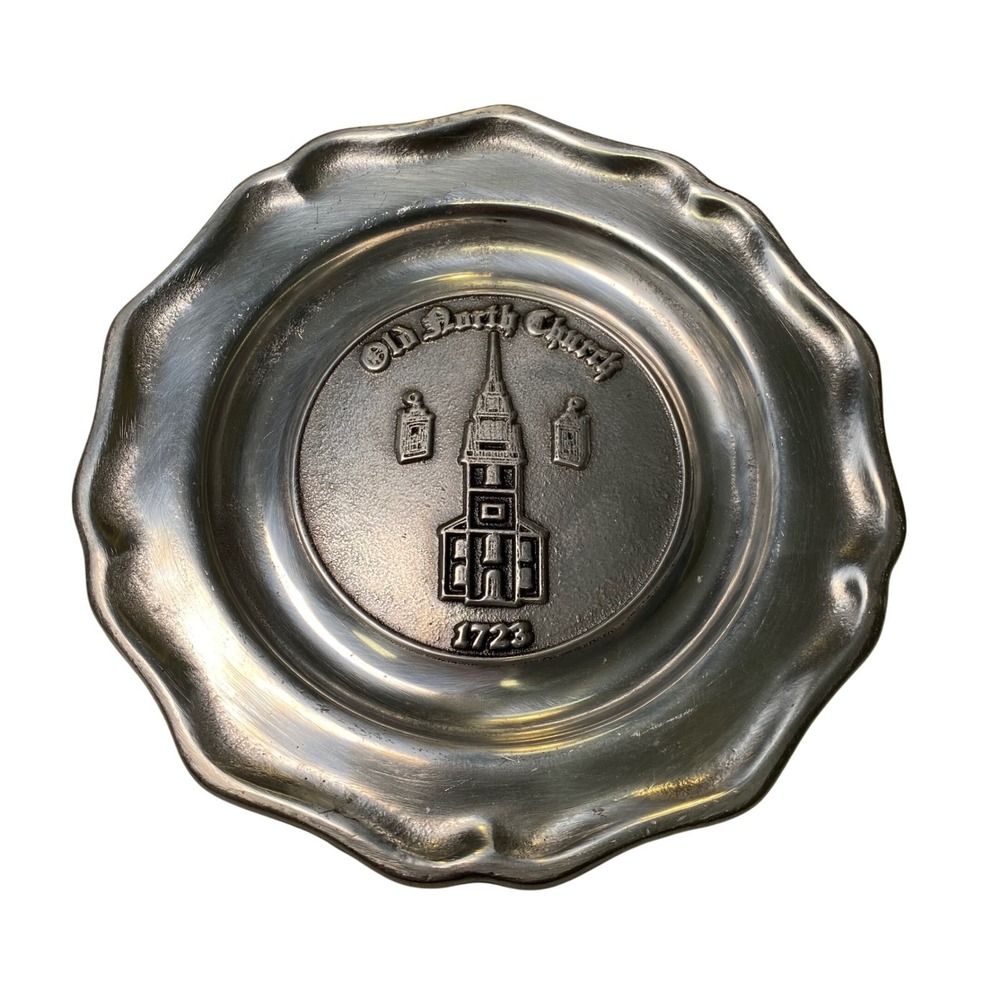 Pewtarex Old North Church 1723 Pewter Plate Scalloped York PA Trinket Dish 6in